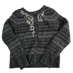 Eddie Bauer Women’s Wool Blend Fair Isle Cardigan Sweater Gray SP 6916